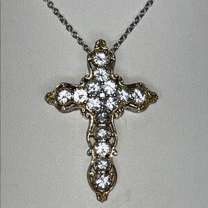 NWOT Gems En Vogue Designer Palladium Alloy Gemstone Cross Pendant Necklace